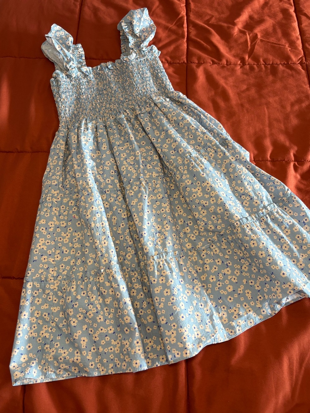 Quince Light Blue Girly Floral Smocked Sundress for Girls 100% Cotton Used Once